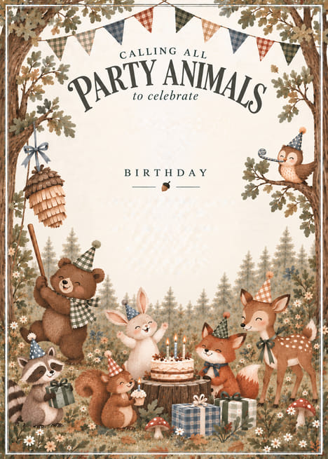 Calling All Party Animals Woodland Birthday Invitation
