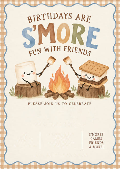 S'more Fun With Friends Campfire Birthday Invitation