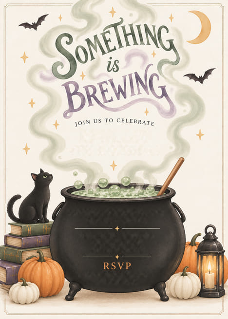 Something Is Brewing Witch Cauldron Birthday Invitation