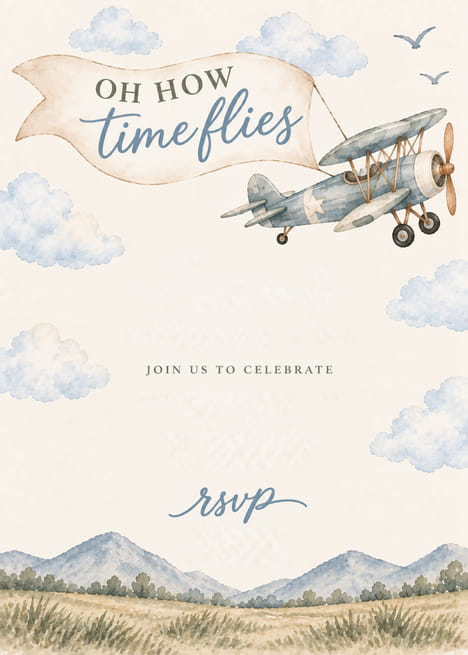 Oh How Time Flies Biplane Birthday Invitation